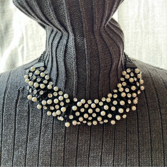 Egyptian Revival Bib Collar Necklace Faux Pearl & Gem Stone Pin Cushion Necklace - Picture 13 of 13